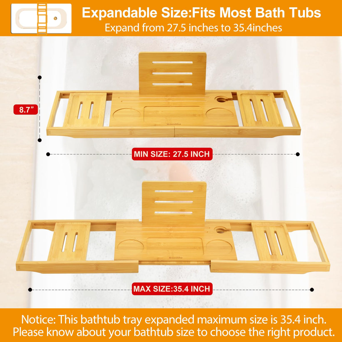 Banlilu bath caddy with non-slip pads for stability