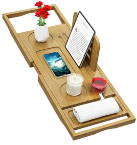 Banlilu bathtub tray expands from 27.5 to 35.4 inches for a snug fit