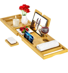Banlilu bathtub tray extended to fit larger tubs with secure non-slip grips.