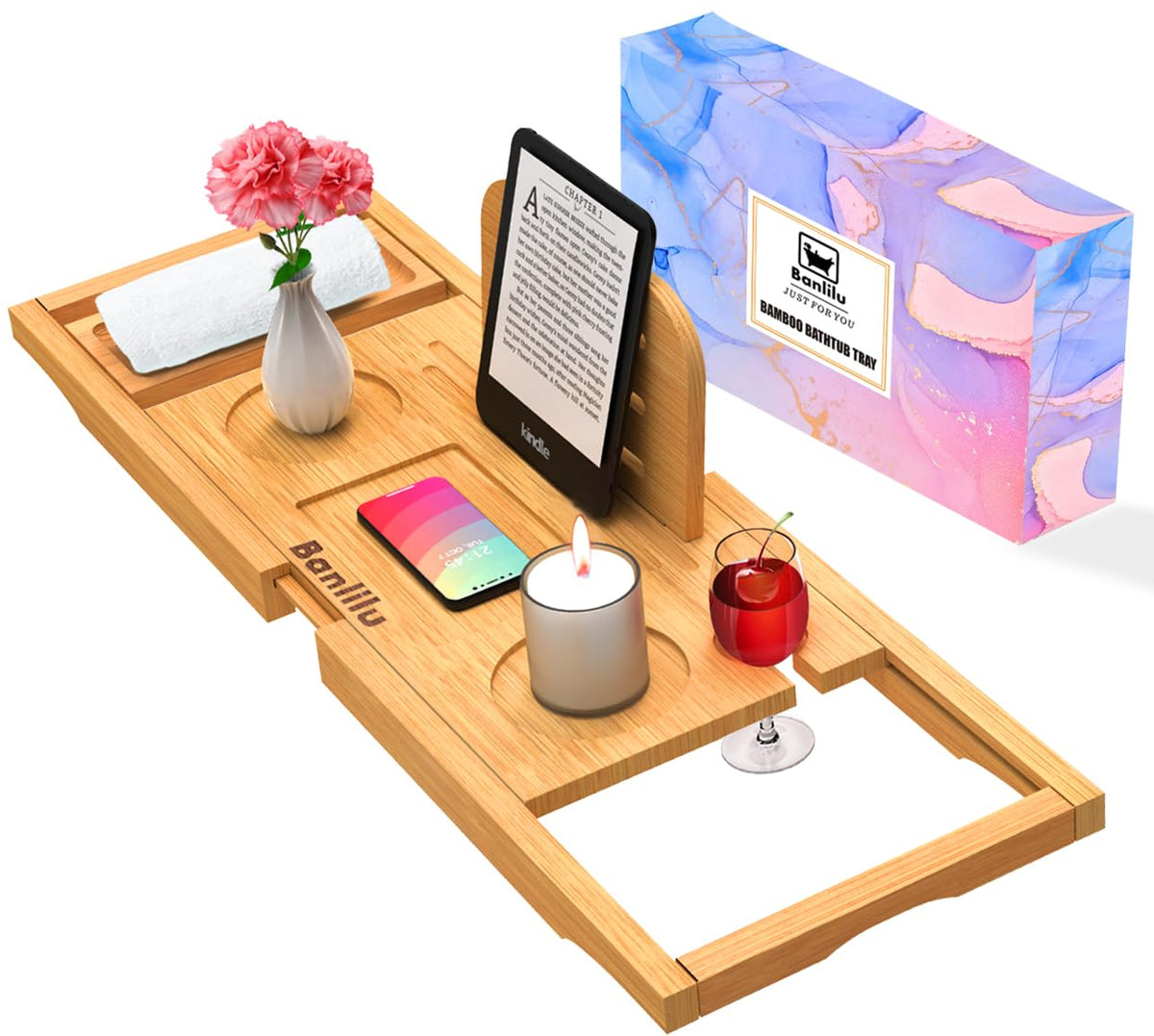 Banlilu easy-clean bamboo bath tray with durable lacquer finish