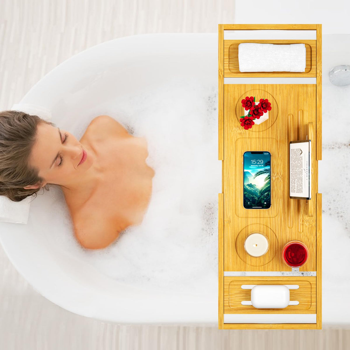 Banlilu tub tray featuring cup and wine glass holders