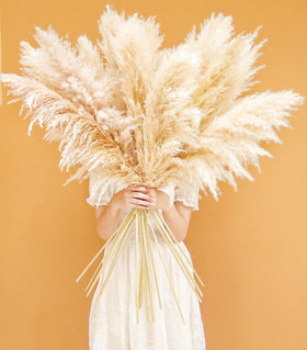 Lavender and cotton stems accent Bannifll pampas bouquet for rustic charm.