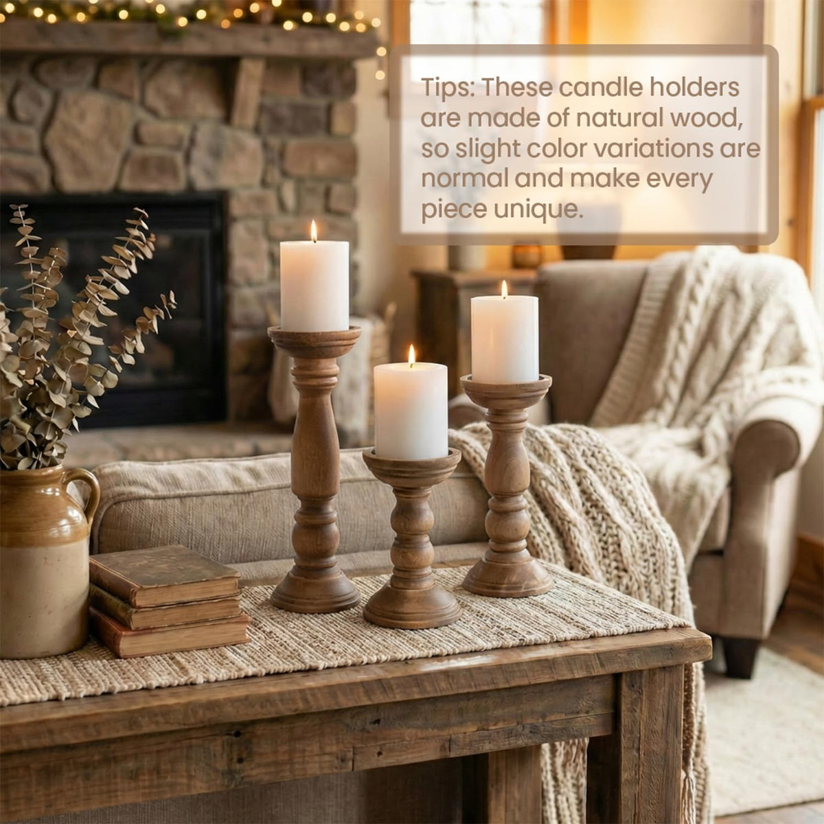 BANOMII wooden candle holder dining table adds warm ambience for gatherings.