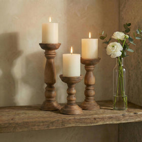 BANOMII farmhouse wooden candle holder mantel decor showcases rustic charm.