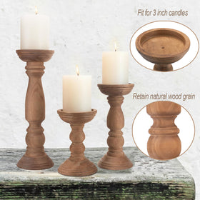 BANOMII farmhouse wooden candle holders in 9-inch size create layered height for tabletops.