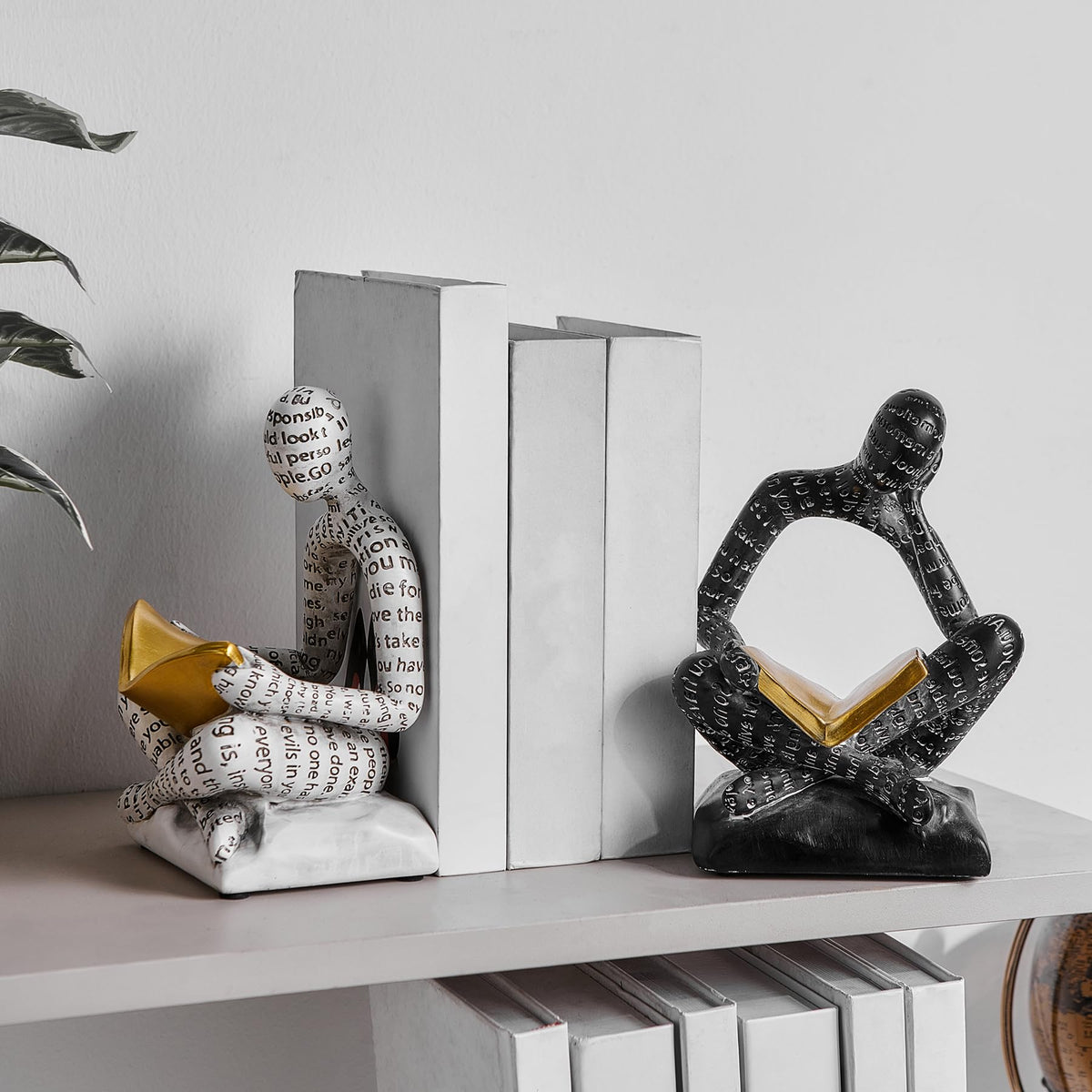 Banomii resin bookends measure 12.9 by 3.7 by 7 inches.