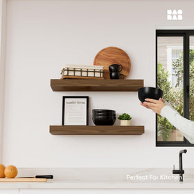 Baobab Workshop solid pine shelves showcase natural grain for a rustic look.