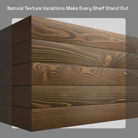 Baobab Workshop walnut floating shelf dining room display with decor.
