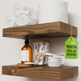 Baobab Workshop walnut floating shelf front view highlights warm grain for farmhouse style.