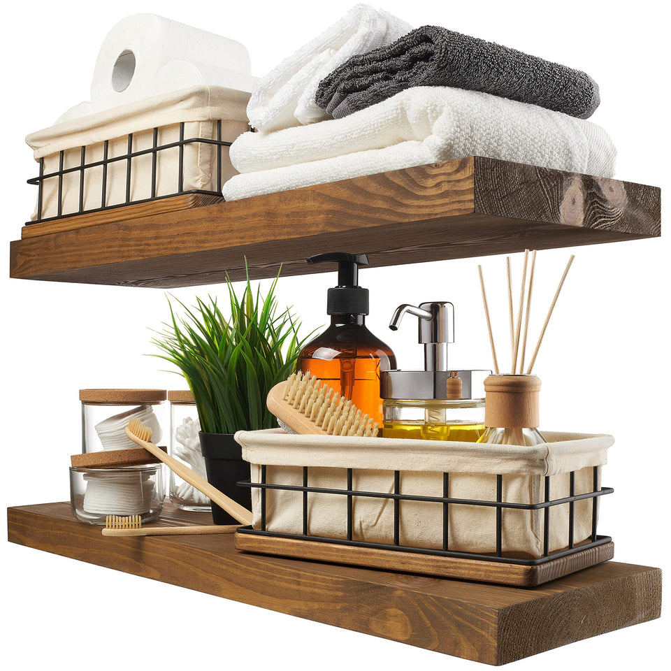 BAOBAB WORKSHOP walnut-finish wood floating shelf on wall for stylish storage.