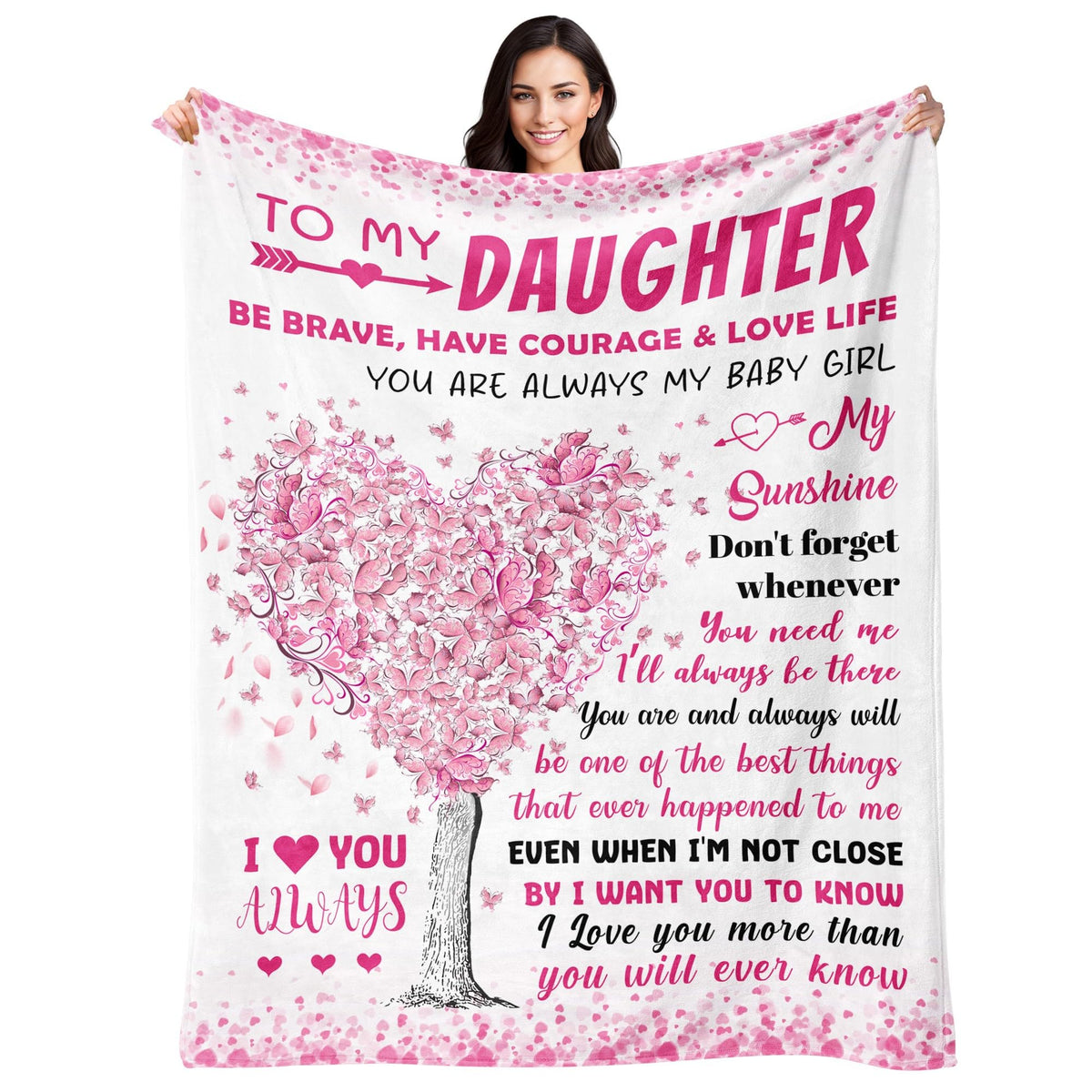 BAOERN Daughter Blanket front view of soft fabric and heartfelt message