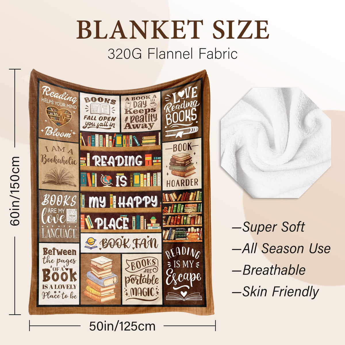BAOERN Bookish Gift Blanket 50x60, durable warmth for reading moments.