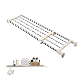 BAOYOUNI tension shelf extendable closet rod in ivory for flexible storage