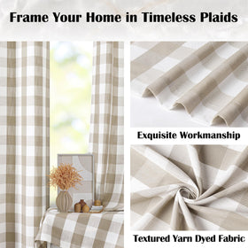 Bapawfish beige-white buffalo plaid window drapes create versatile farmhouse style