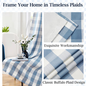 Bapawfish buffalo plaid curtain close-up weave shows cozy texture.