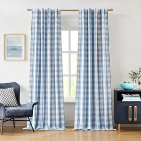 Bapawfish buffalo plaid curtain panel in blue and white adds privacy and style.