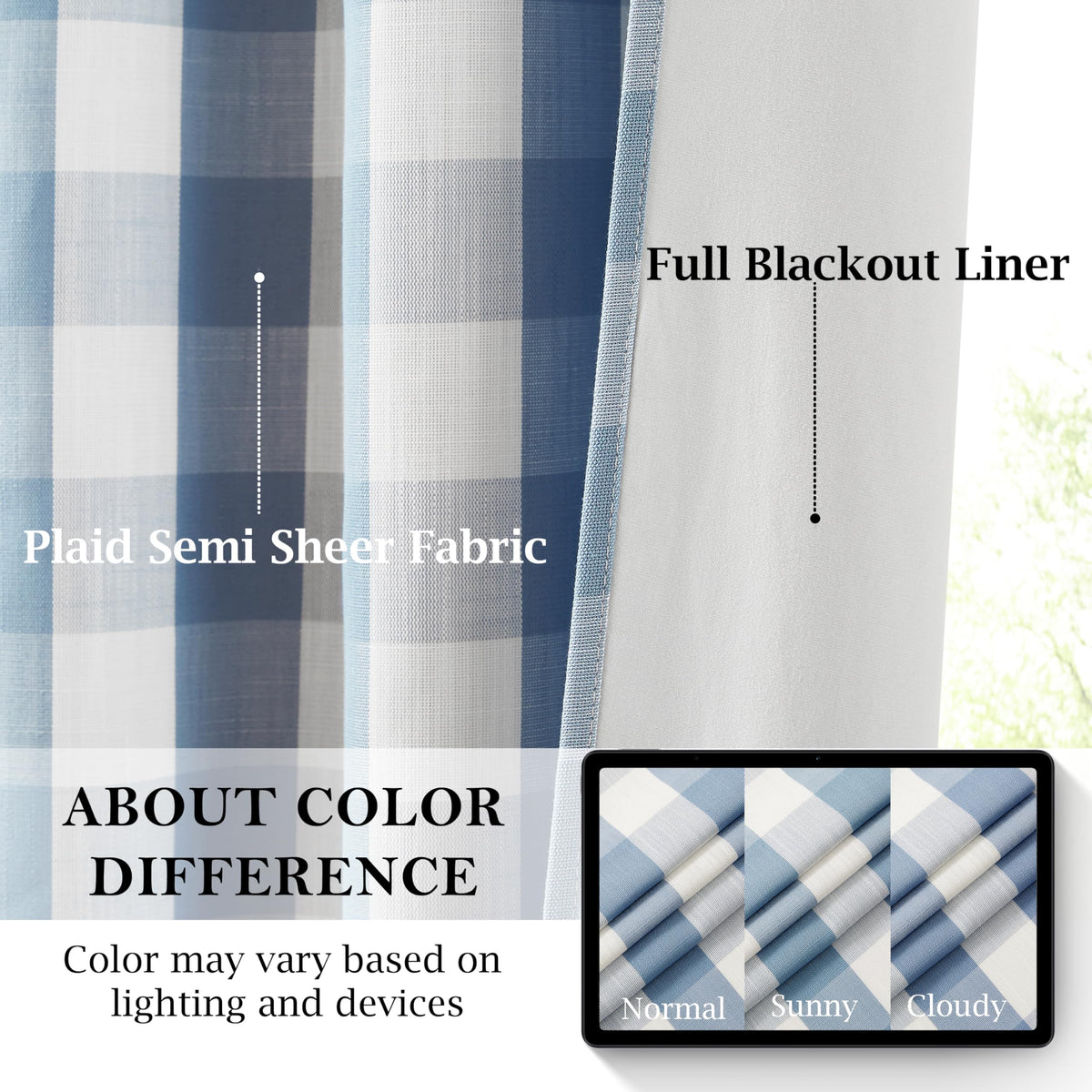 Bapawfish buffalo plaid curtains rod-pocket detail for quick installation.