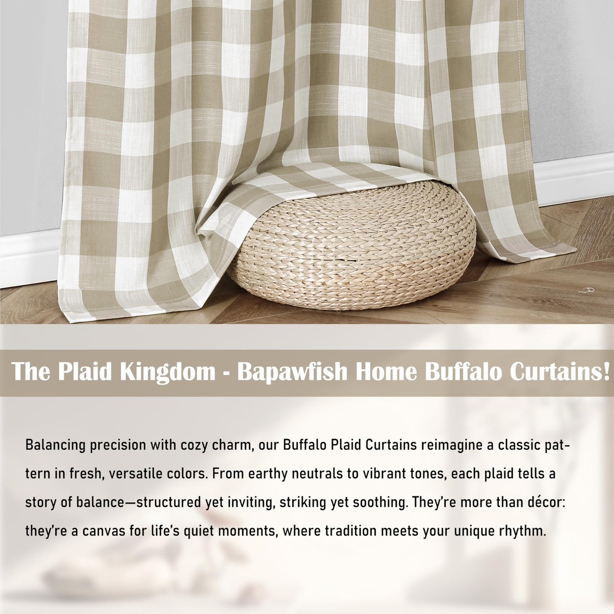 Bapawfish tan buffalo plaid curtain panel adds rustic charm and room softness