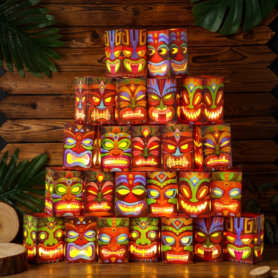 Baquler Hawaiian Luau tiki totem box closed for vibrant tabletop decor.