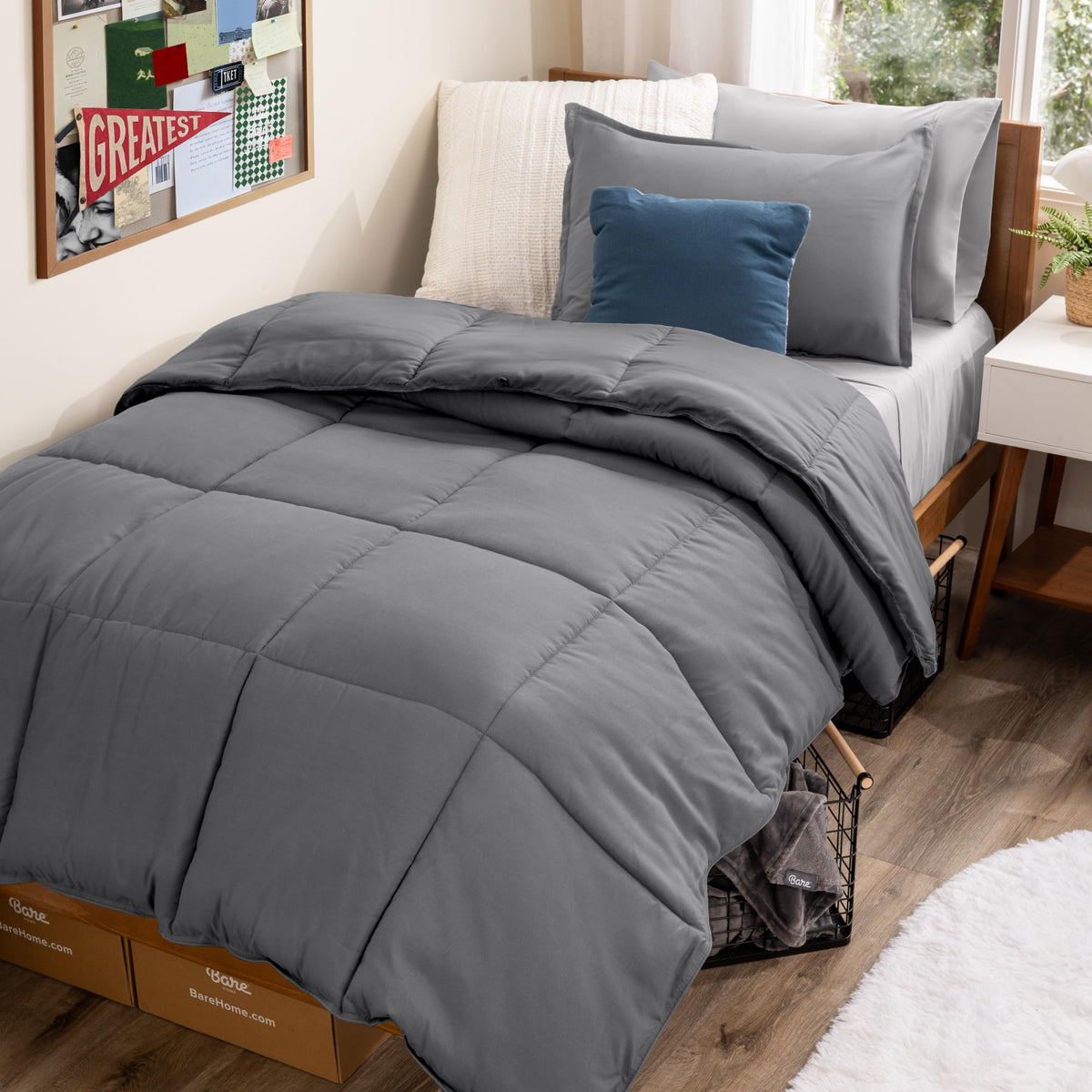 Bare Home fitted sheet grey with secure fit for deep Twin XL beds.