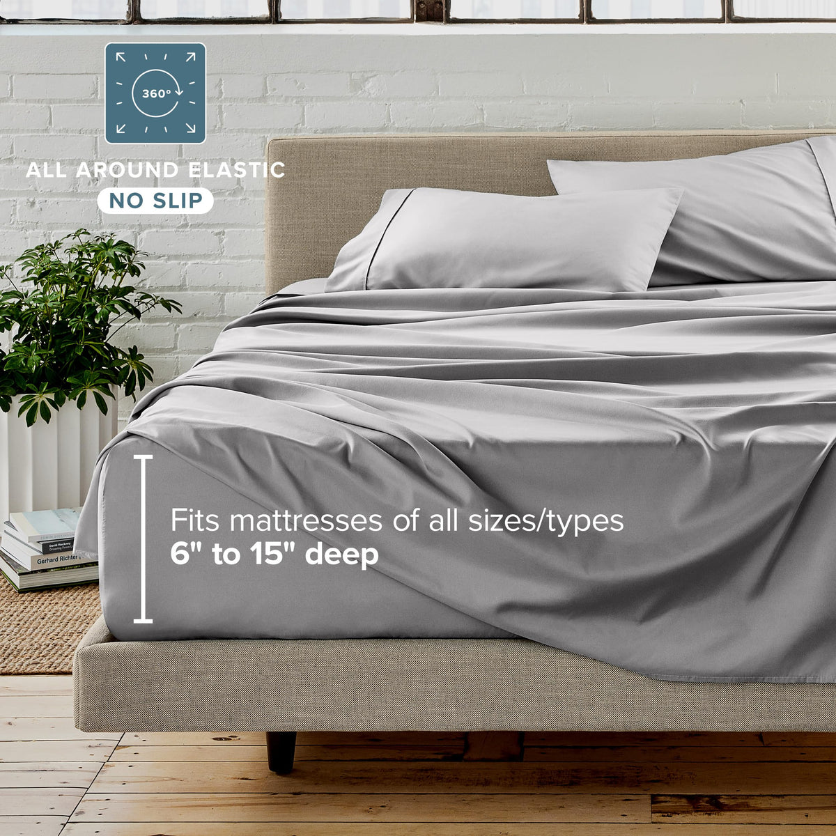 Bare Home pillowcase grey offers smooth underside and easy care.