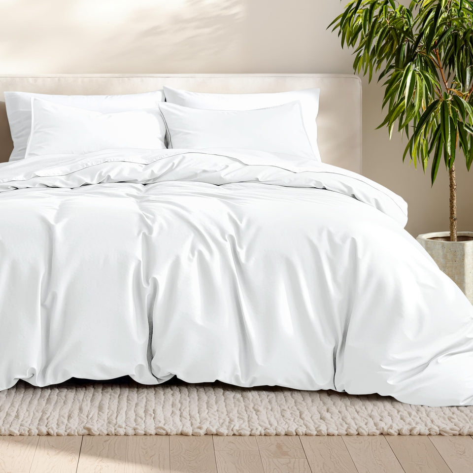 Bare Home duvet cover queen soft fabric close-up highlights plush feel and durability.