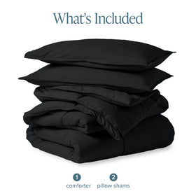 Bare Home black queen comforter on bed for chic warmth.