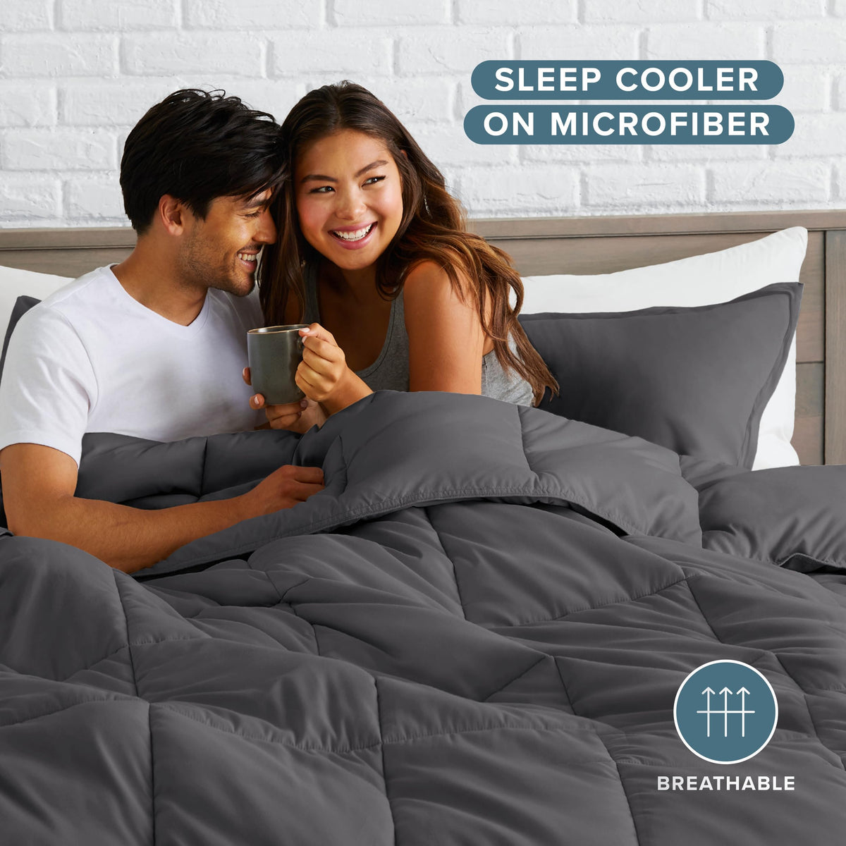 Bare Home comforter set box stitching detail prevents fill shifting for lasting comfort.