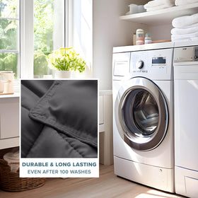 Bare Home comforter set easy care guidance close-up for simple washing.