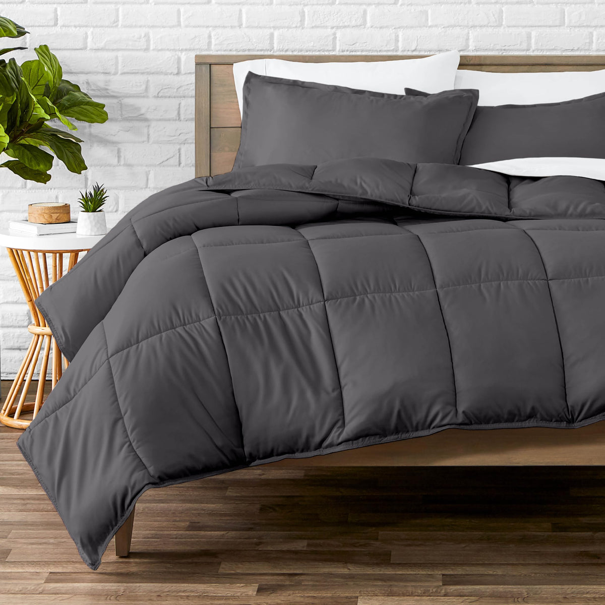Bare Home comforter set front view in forged iron grey for a cozy all-season bedroom.
