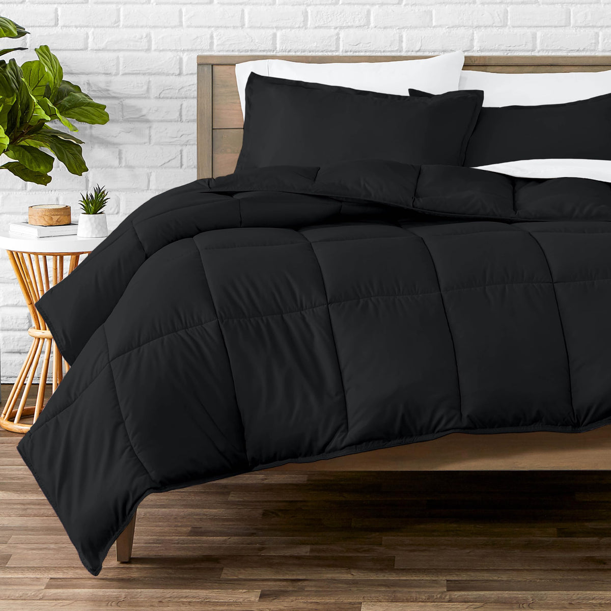 Bare Home queen ultra-soft comforter set texture close-up, plush and inviting.
