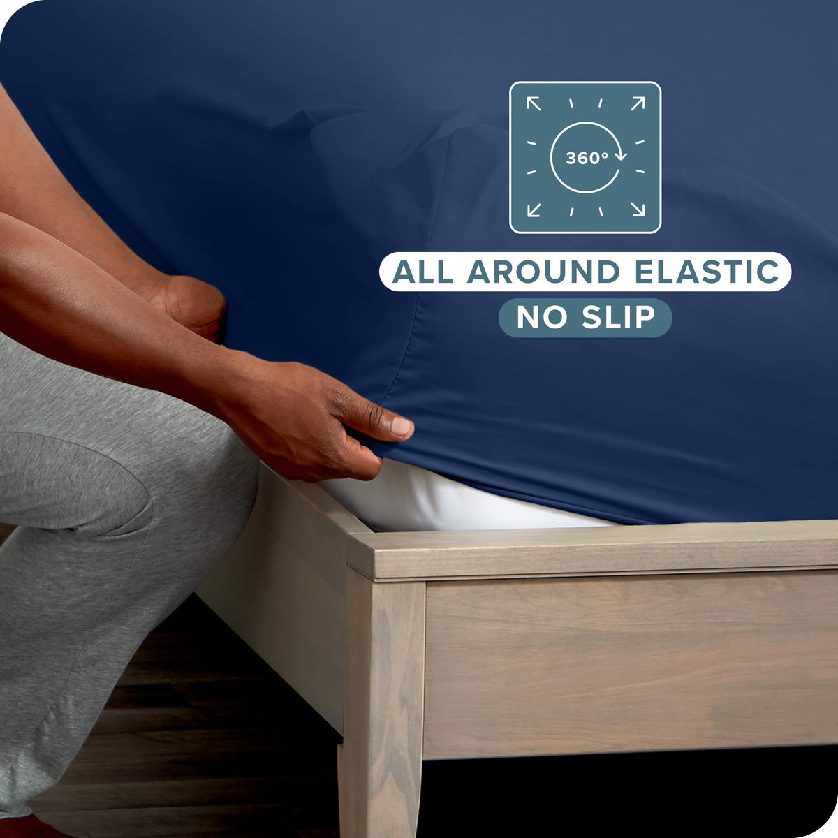 Deep-pocket design keeps sheets secure on thick mattresses.