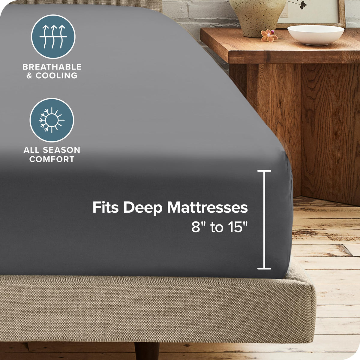 Bare Home deep-pocket elastic band securing sheet to thick mattress