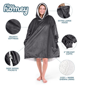 Bare Home dual-pocket wearable blanket with zipper pockets keeps hands warm and items handy.