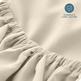 Bare Home queen fitted sheet shown on a bed for visual size reference.