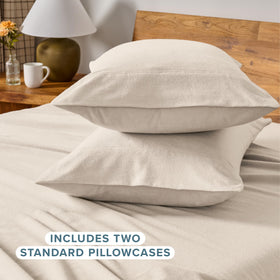 Bare Home flannel king pillowcase sand on bed, showcasing cozy warmth for chilly nights