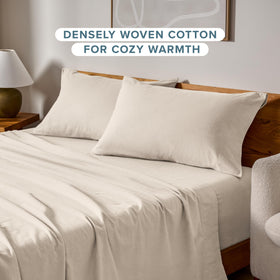 Bare Home flannel king pillowcase sand, close-up texture highlighting double-brushed softness