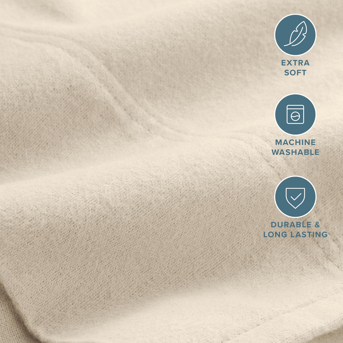 Bare Home flannel king pillowcase sand close-up, heavyweight feel and durable comfort