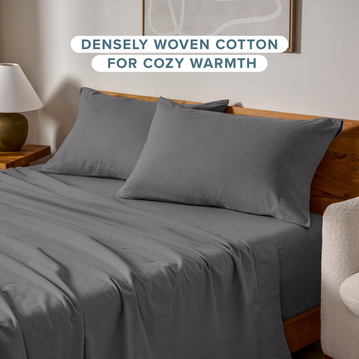 Bare Home flannel pillowcase close-up of double-brushed texture highlighting plush softness.