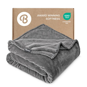 Bare Home fleece blanket full/queen grey 90x90 laid flat for cozy bed warmth