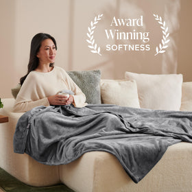 Bare Home fleece blanket double-needle hem close-up highlighting durable stitching