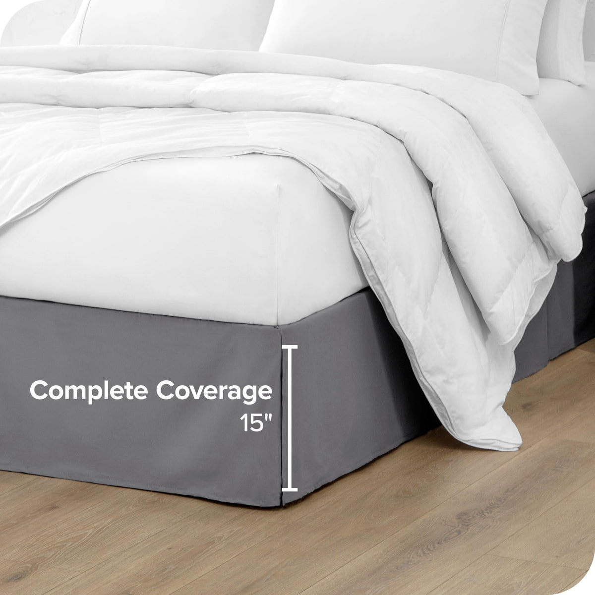 Bare Home king bed skirt hides under-bed clutter for a tidier space.