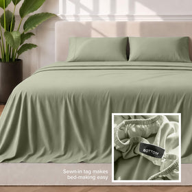Bare Home king sheet set elastic all-around close-up demonstrating mattress grip.