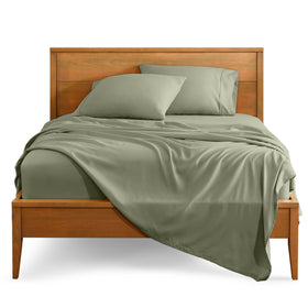 Bare Home king sheet set flat sheet in sage tone, ultra-soft comfort for year-round use.