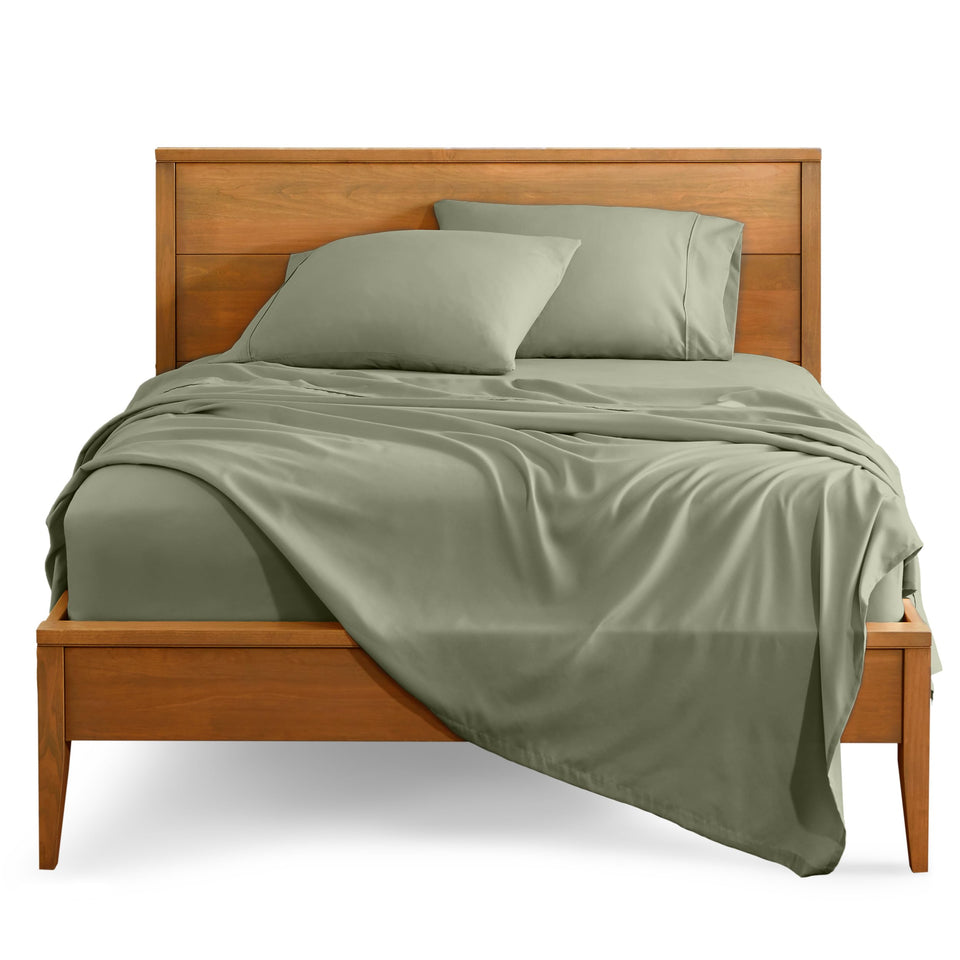 Bare Home king sheet set flat sheet in sage tone, ultra-soft comfort for year-round use.