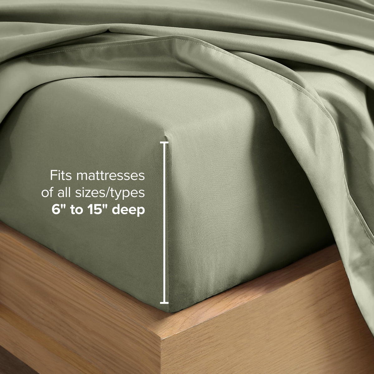 Bare Home king sheet set folded packaging in sage highlights contents and quality.