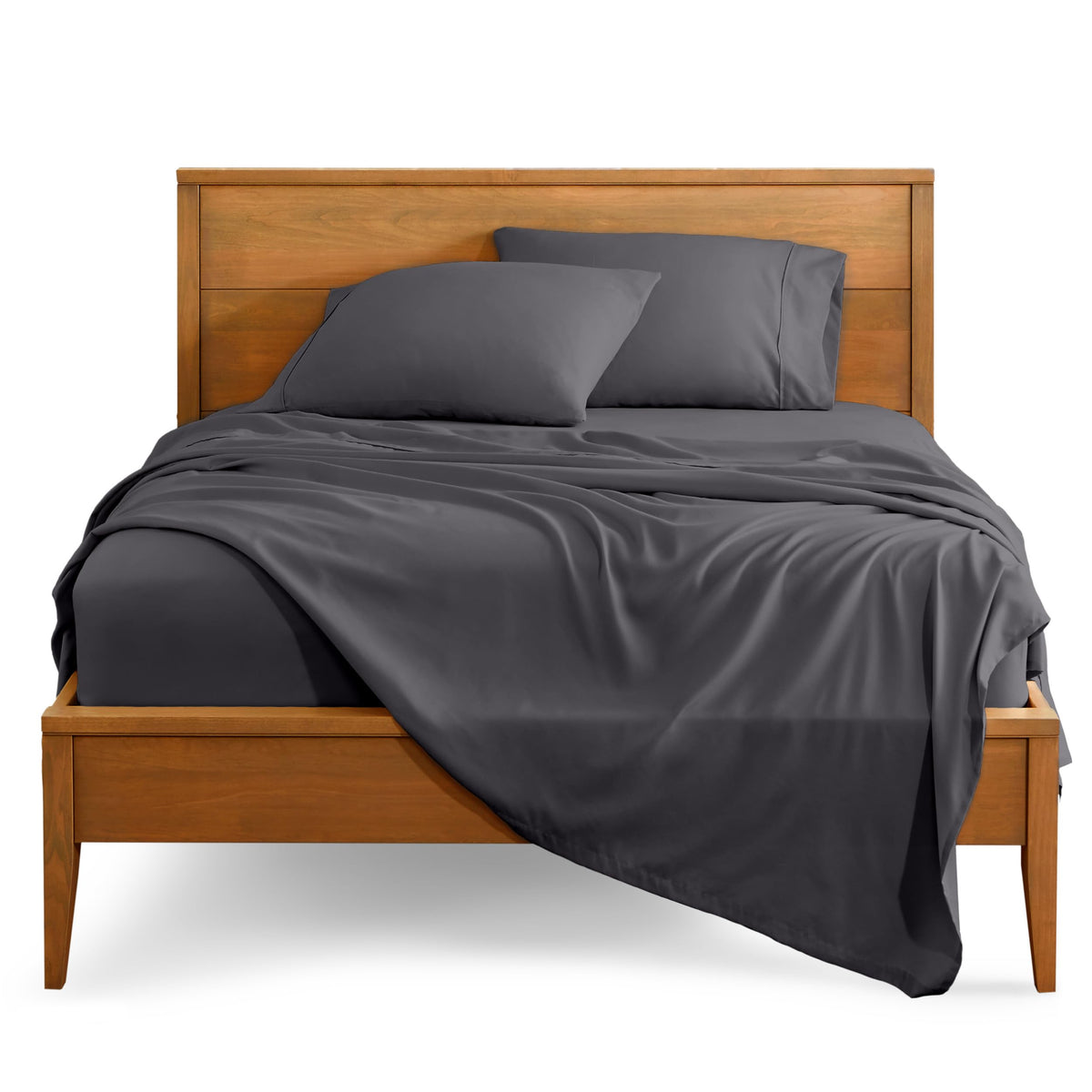 Bare Home king sheet set on bed, showcasing 4-piece kit for quick, tidy setup.