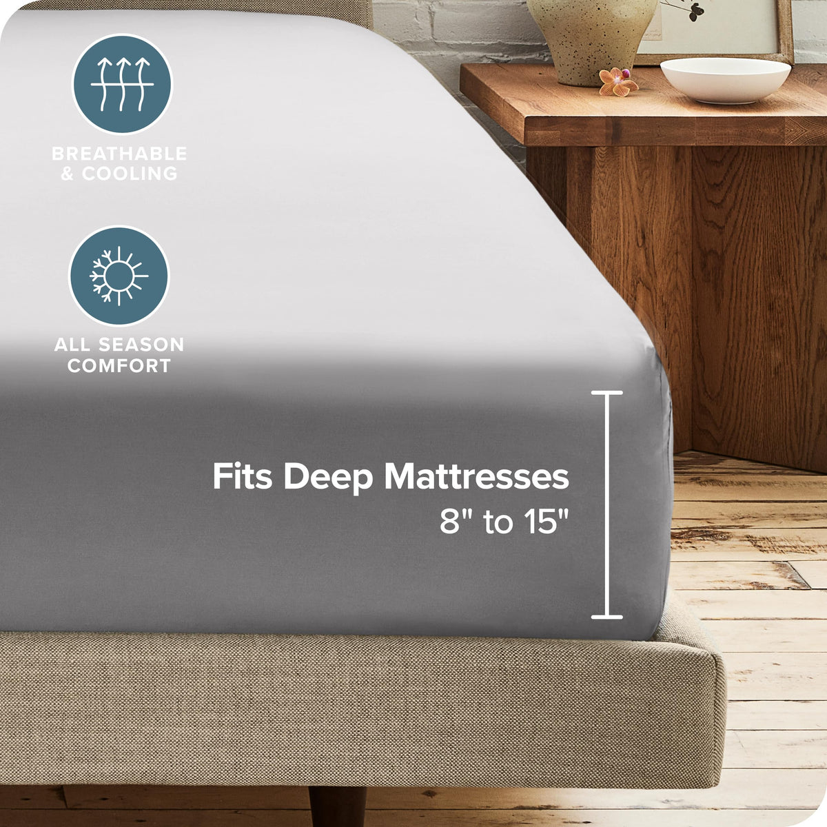 Bare Home microfiber sheet ready for machine washing and easy care.