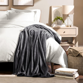 Bare Home microplush fabric close-up grey showing plush texture and softness