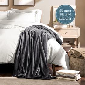 Bare Home microplush two-sided pile in grey illustrates thicker warm feel